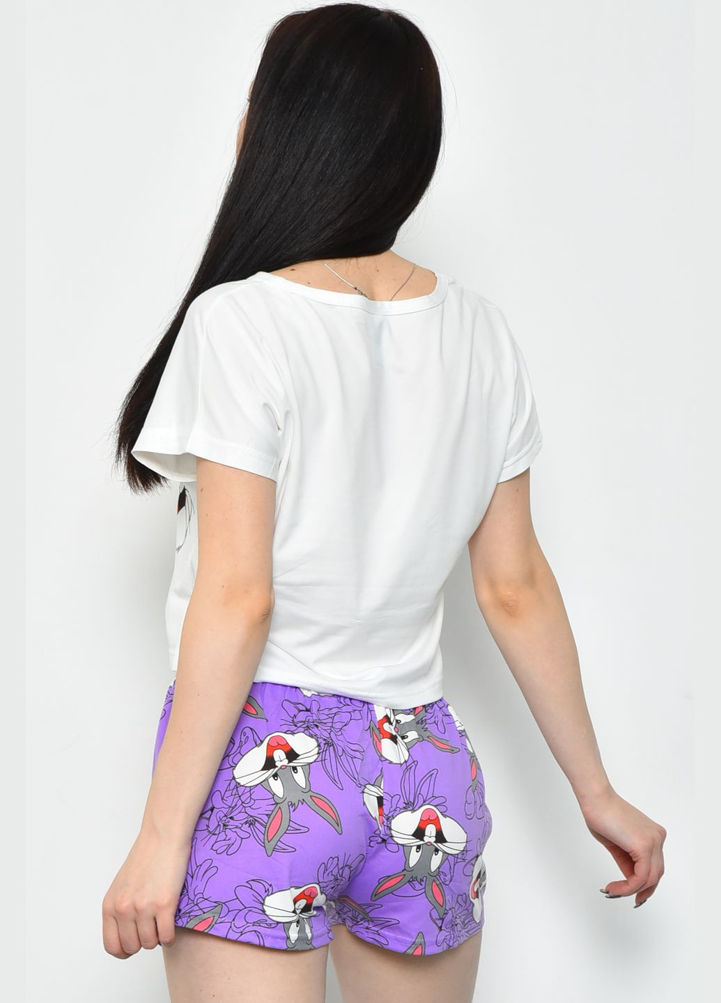 Белая всесезон пижама женская летняя шорты+футболка бело-фиолетового цвета футболка + шорты Let's Shop