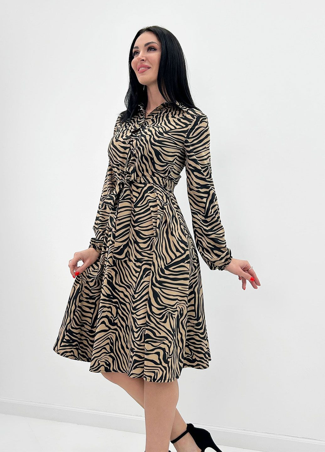 Песочное повседневный, кэжуал платье миди Fashion Girl зебра