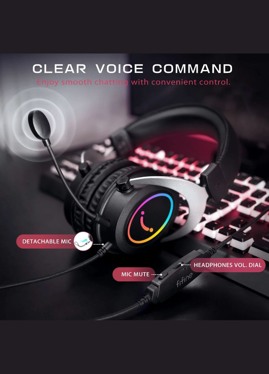 Наушники H3 Black со сьемным микорофоном и RGB подсветкой Fifine (300524061)