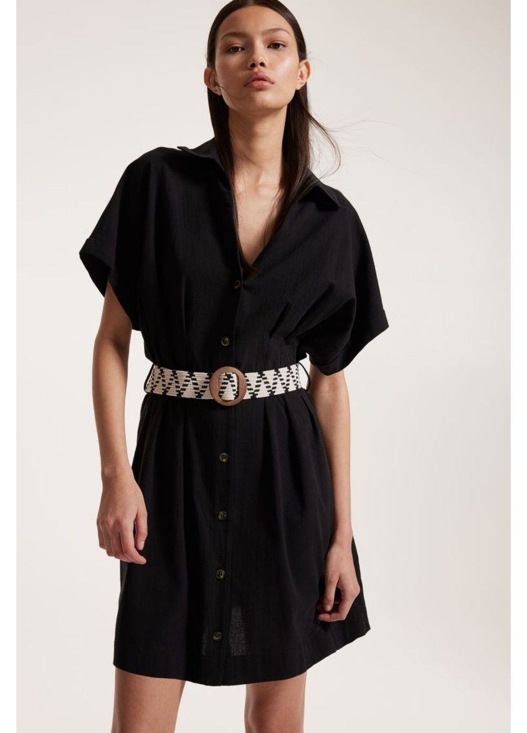 Чорна повсякденний жіноча сукня-сорочка з поясом н&м (57163) s чорна H&M