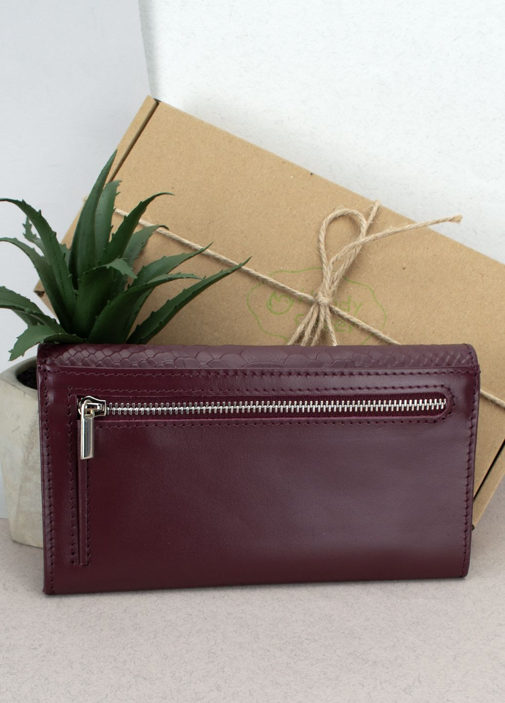 Подарунковий жіночий набір №92: гаманець Leona + обкладинка на паспорт + ключниця (бордовий пітон) HandyCover (283323783)