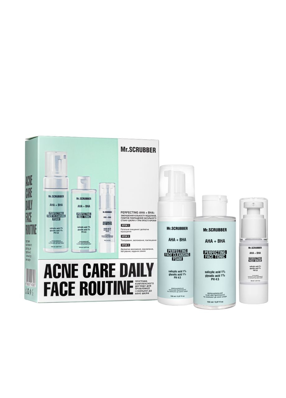 Подарунковий набір для проблемної шкіри обличчя Mr.Scrubber Acne Care Daily Face (пінка, тонік, сироватка) Mr. Scrubber (336167449)
