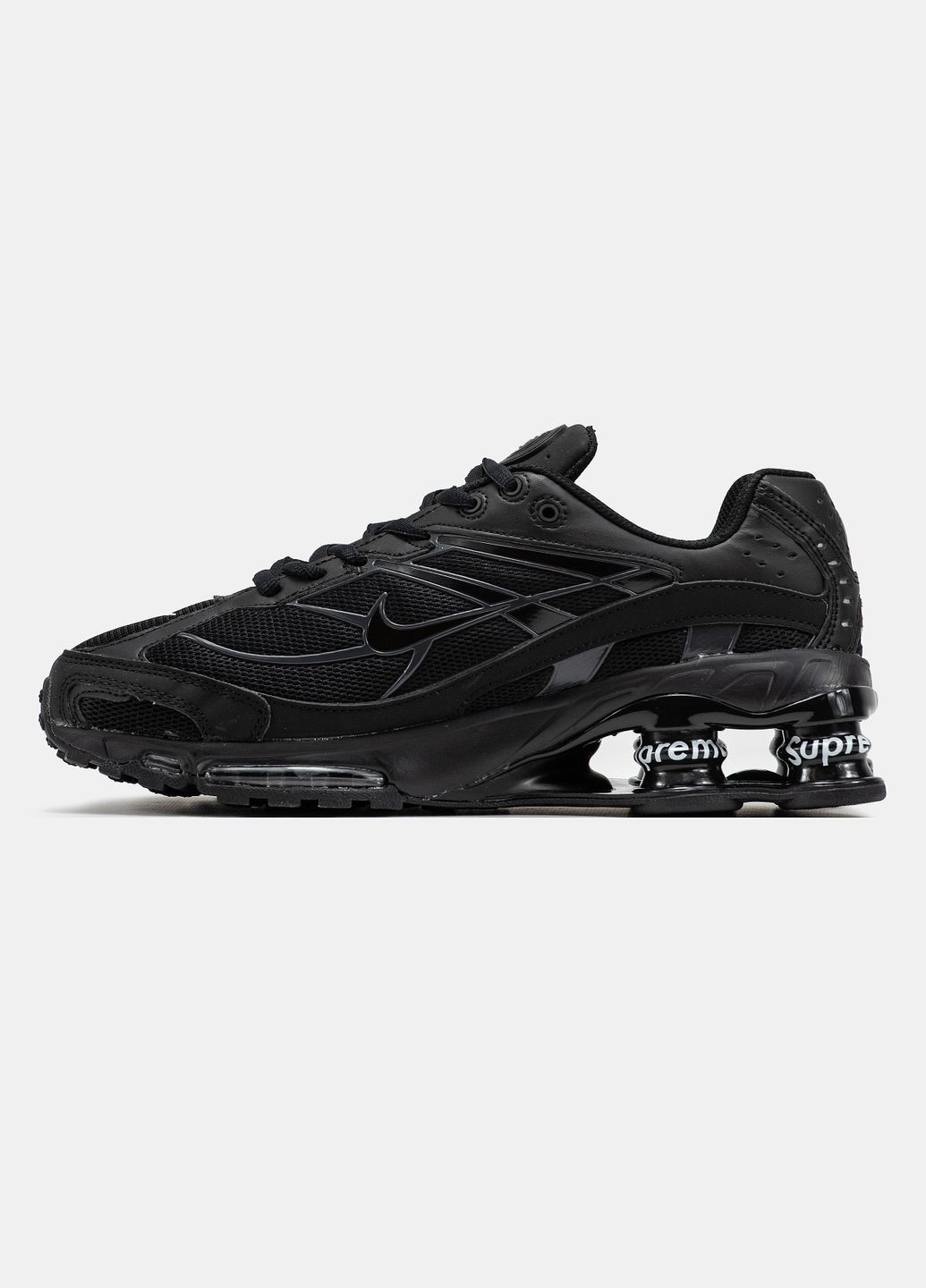 Черные демисезонные кроссовки мужские и женские nike shox ride 2 sp x supreme black | найк шокс райд 2 сп черные No Brand