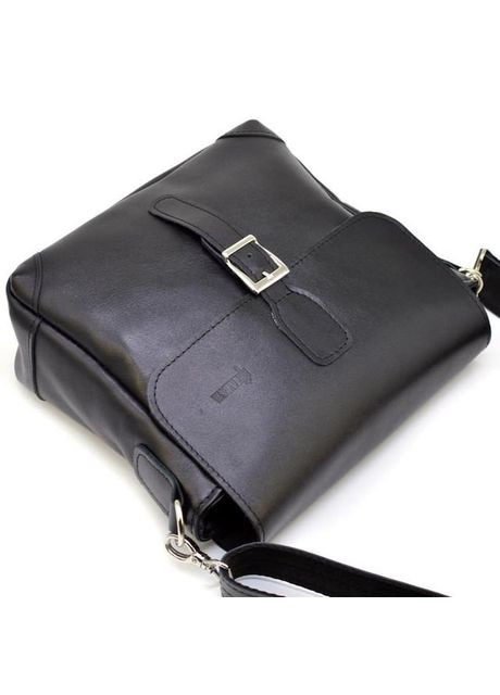 Сумка планшет через плече чоловіча з натуральної шкіри та canvas середня для документів та для телефону Чорний 35738 TARWA (337466403)