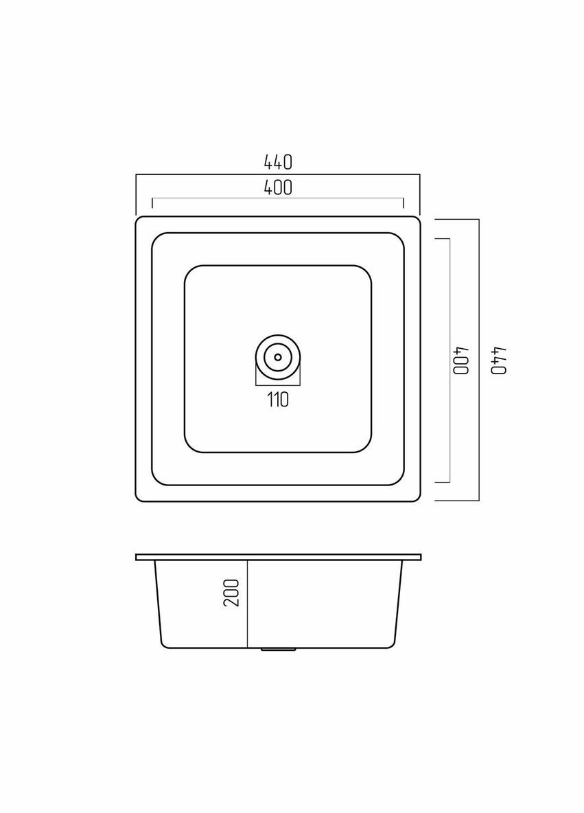 Гранітна мийка для кухні 4040 RUBA матовий металік Platinum (342070936)