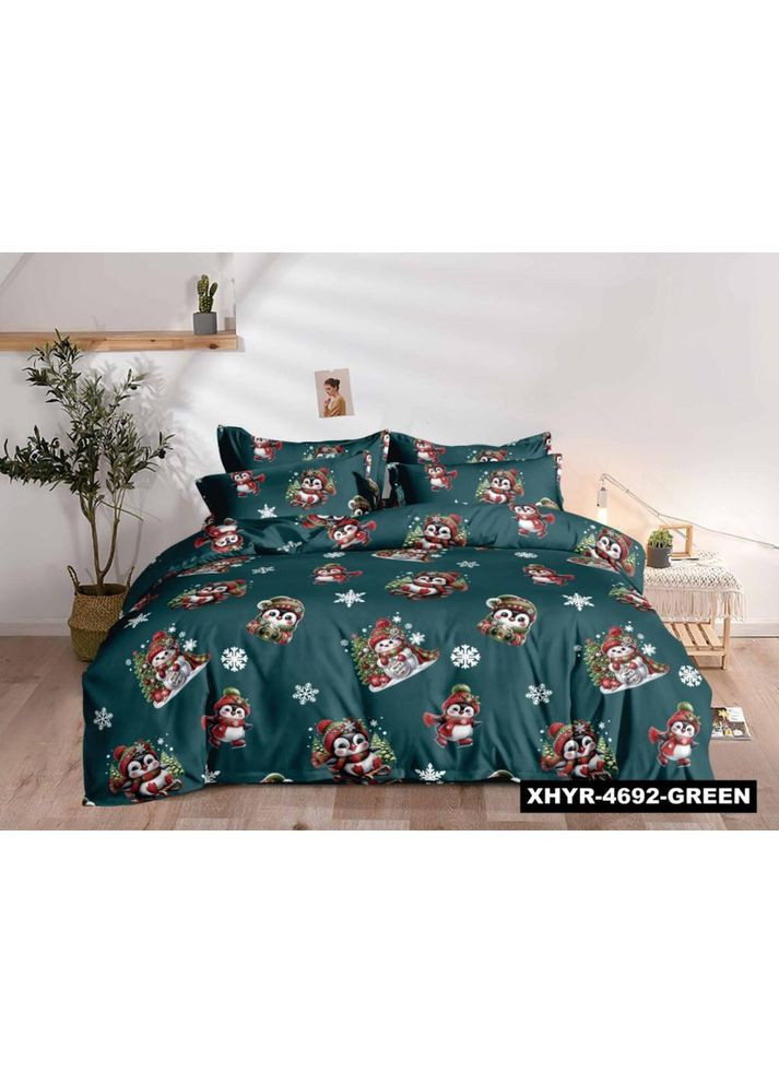 Постельное белье Двуспальное Пакистанская байка 180 x 220 см Новогодние сувениры Зеленое 70 х 70 см No Brand (364315412)