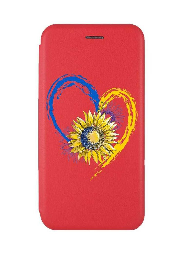Чохол-книжка червоний з малюнком на Xiaomi Redmi Note 14 4G Серце з соняхом. Україна (принт 260) Creative (364688075)