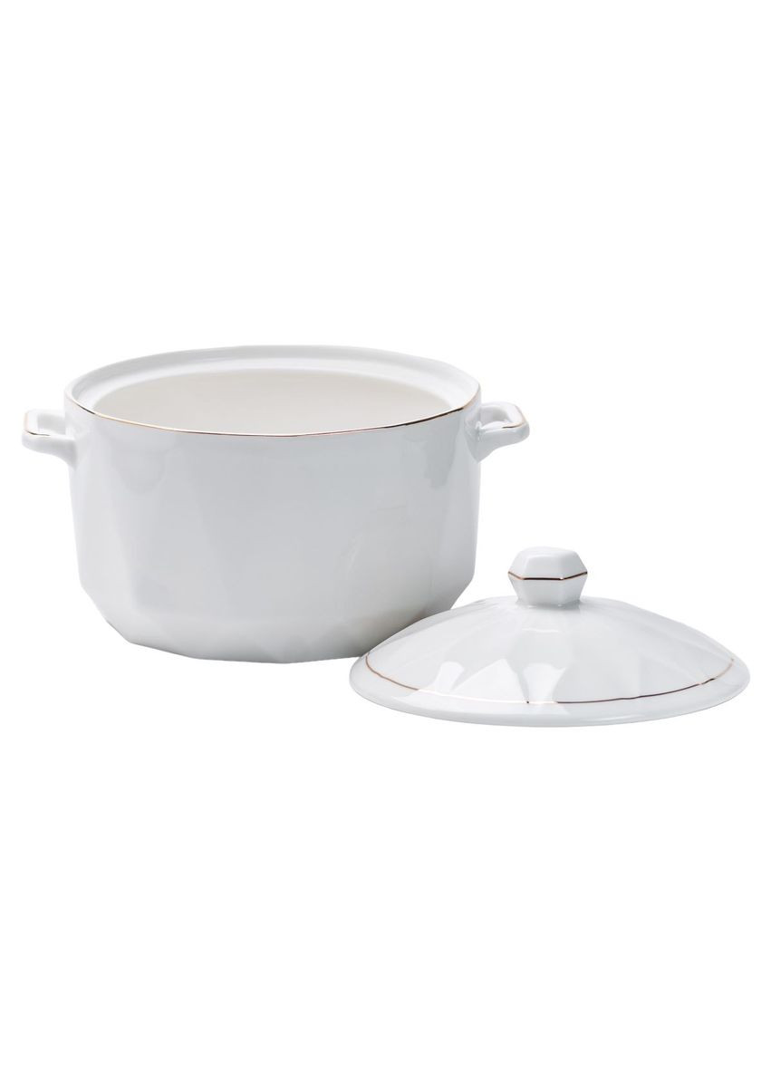 Супниця з кришкою та ручкою 1 літр біла керамічна для подачі супів та рагу посуд для кухні ProDobro (364191981)