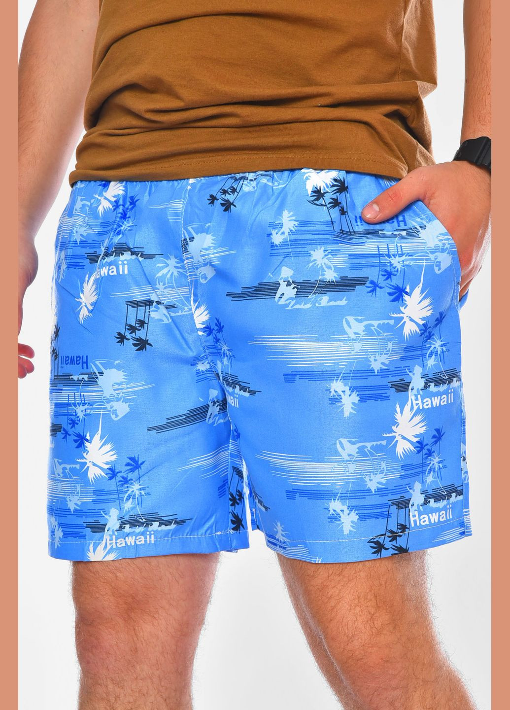 Шорти чоловічі блакитного кольору з принтом Let's Shop (329145144)