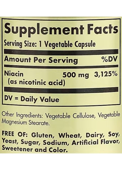 Niacin (Vitamin B 3) 500 mg 100 Veg Caps Solgar (347162432)