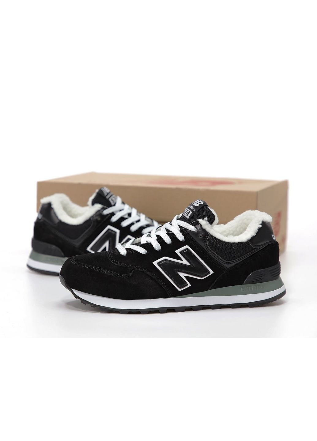 Черные зимние кроссовки зимние мужские и женские new balance 574 winter black white fur | нью беланс 574 черные белые с мехом No Brand