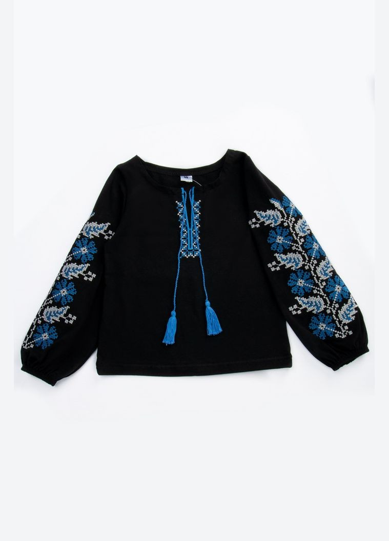 Комбинированная вышиванка для девочек с длинным рукавом 04-2408-83в 98 см черный-красный Авекстекс (331786403)