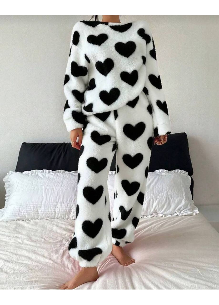 Белая всесезон теплая домашняя пижама из турецкого меха тедди — замеры в описании кофта + брюки DK/DL Мода без кордонів