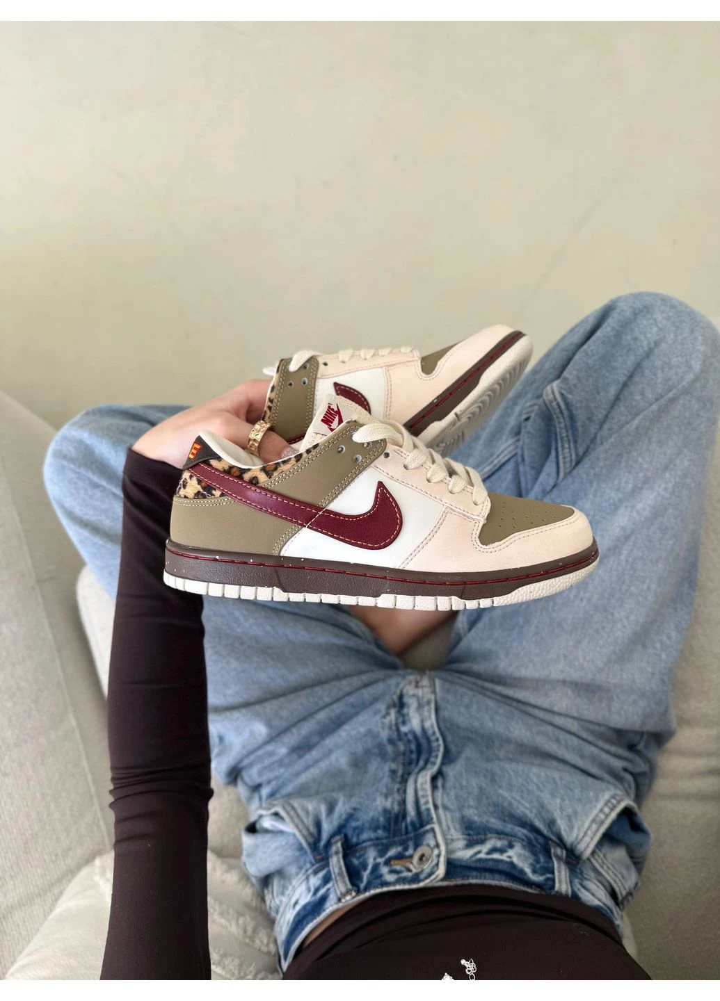 Бежевые демисезонные кроссовки мужские nike dunk beige leo найк данк бежевые No Brand
