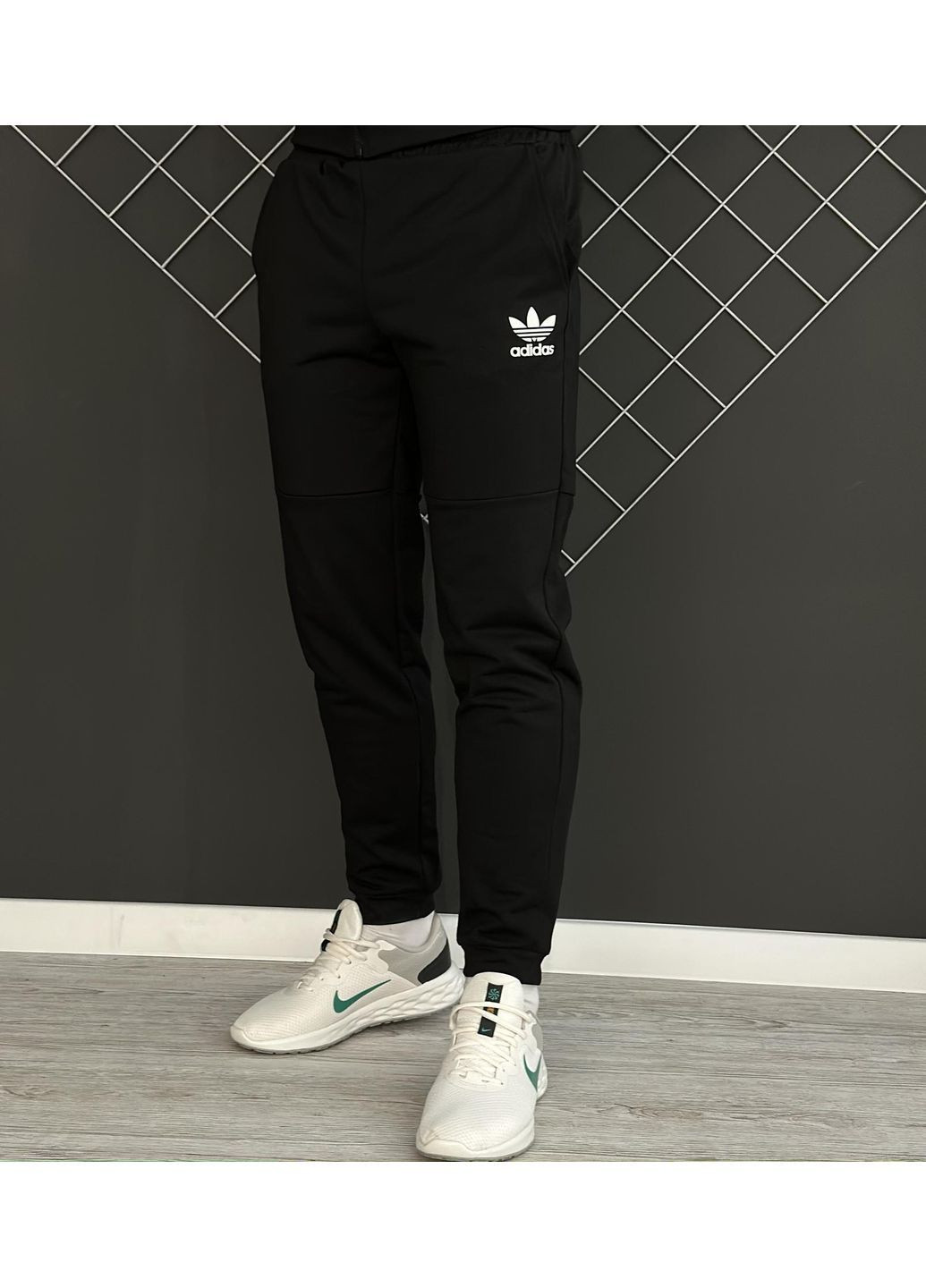 Чоловічий демісезонний спортивний костюм чорна кофта на змійці + штани (двонитка) No Brand (370050710)