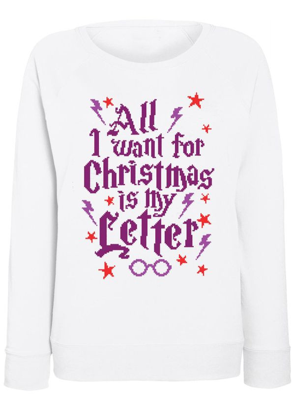 Женский новогодний свитшот All I Want For Christmas Is My Letter (белый) Fat Cat - крой белый - (283028188)