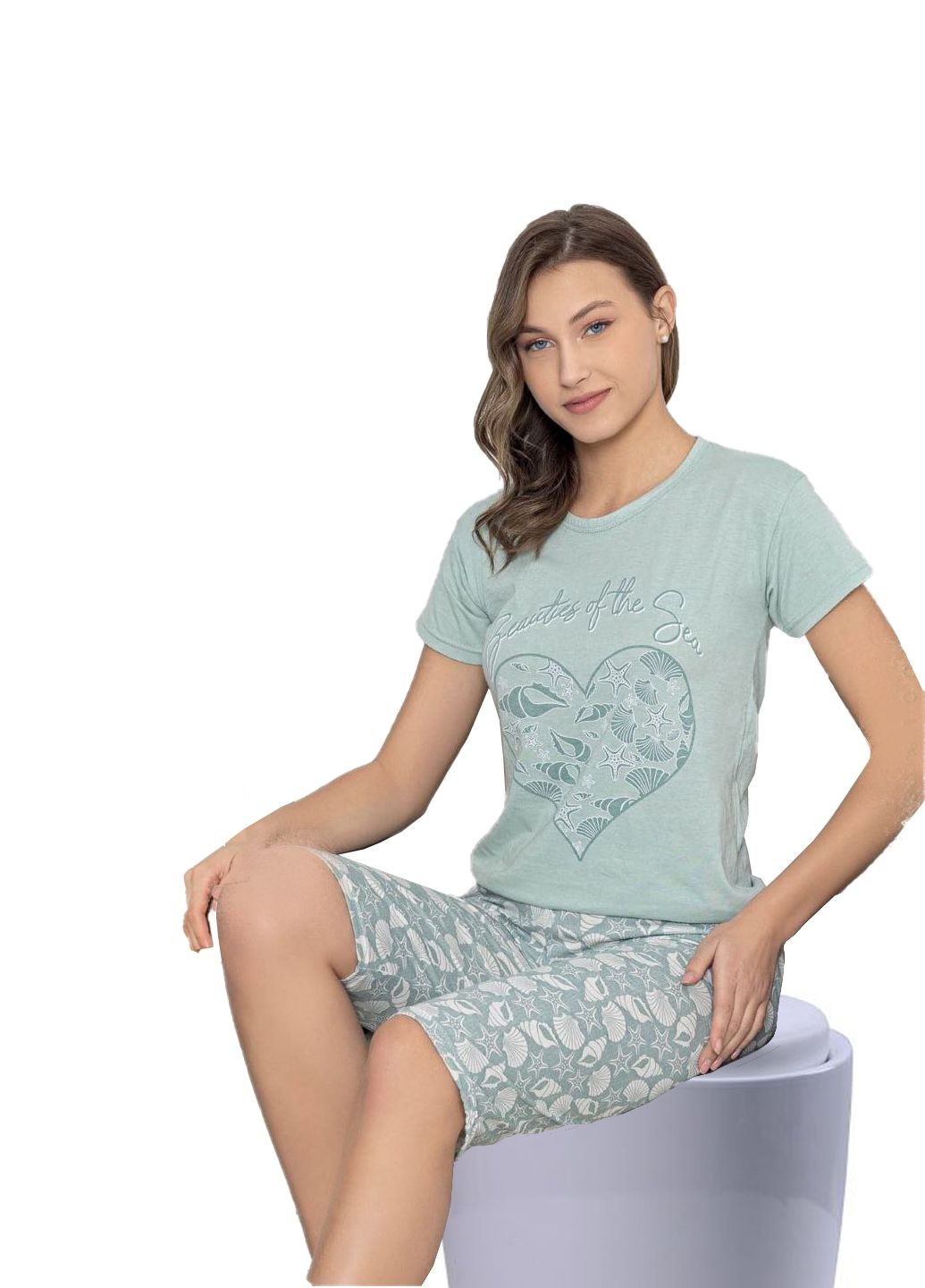 Салатова піжама бавовна футболка+ бриджі Ruyam