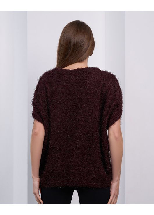 Темно-бордовий демісезонний фактурний светр із приспущеними рукавами ISSA PLUS