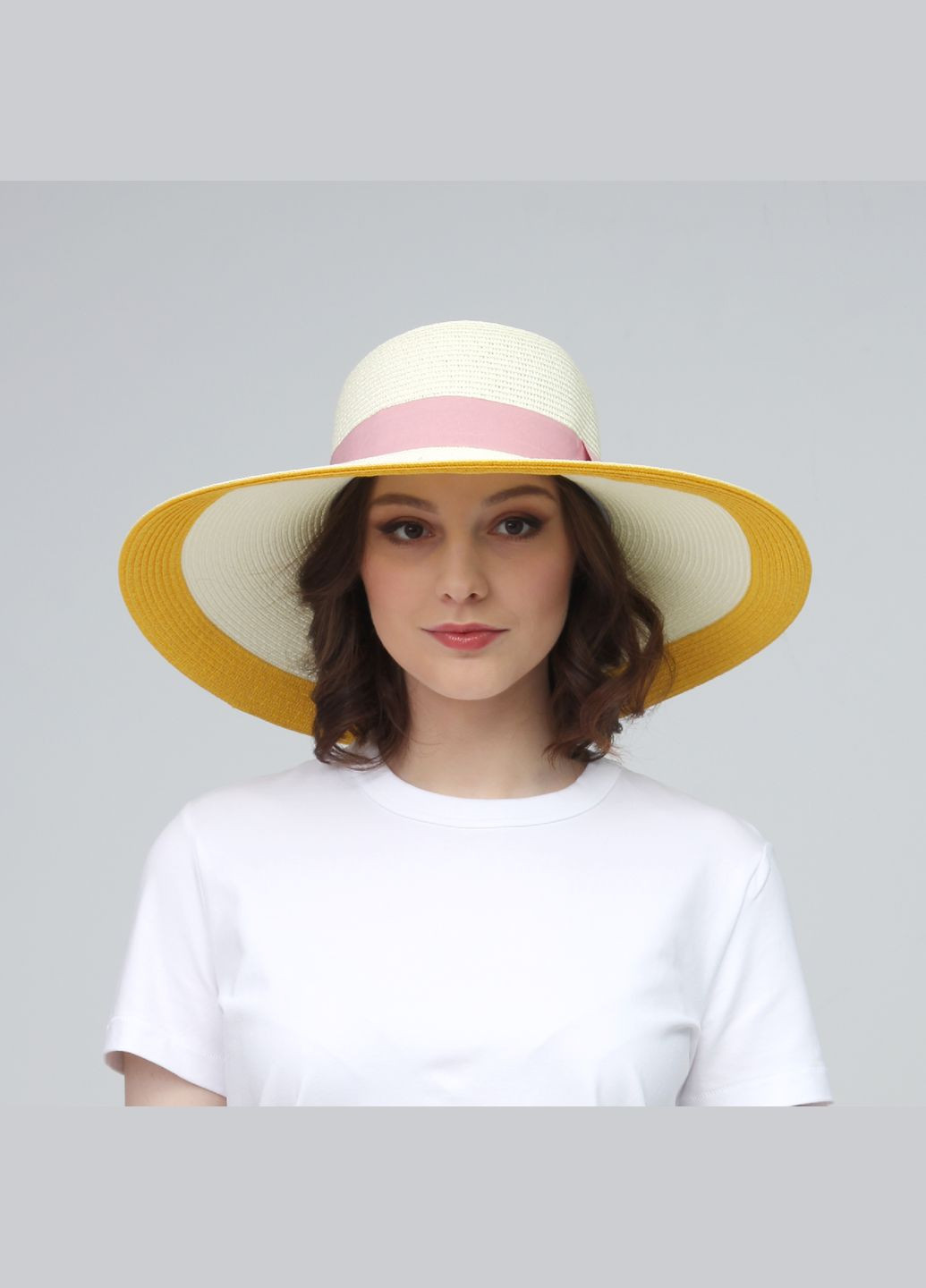 Шляпа с широкими полями женская бумага бежевая ELSA LuckyLOOK 376-503 (289478369)