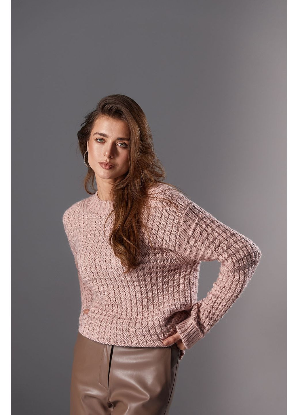 Пудровий светр з натуральної вовни 2757 Triko Bakh