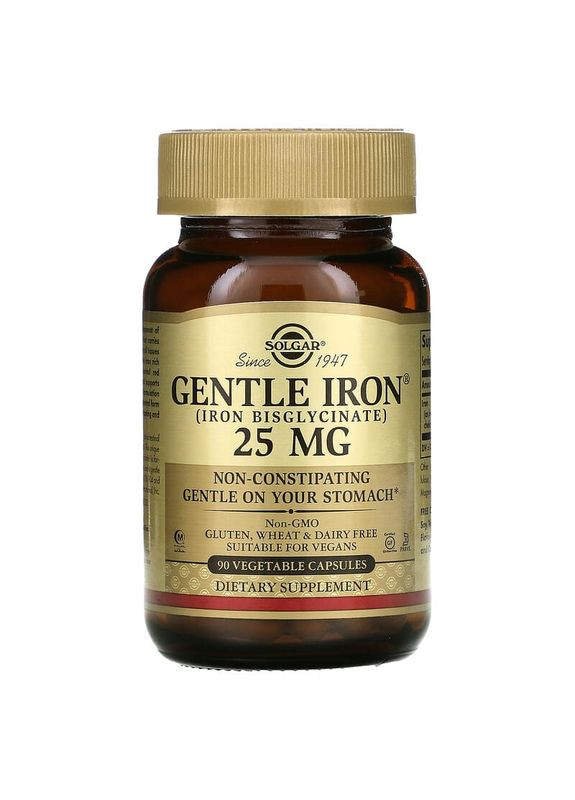 Железо, Gentle Iron, 25 мг, 90 капсул Solgar (329199475)