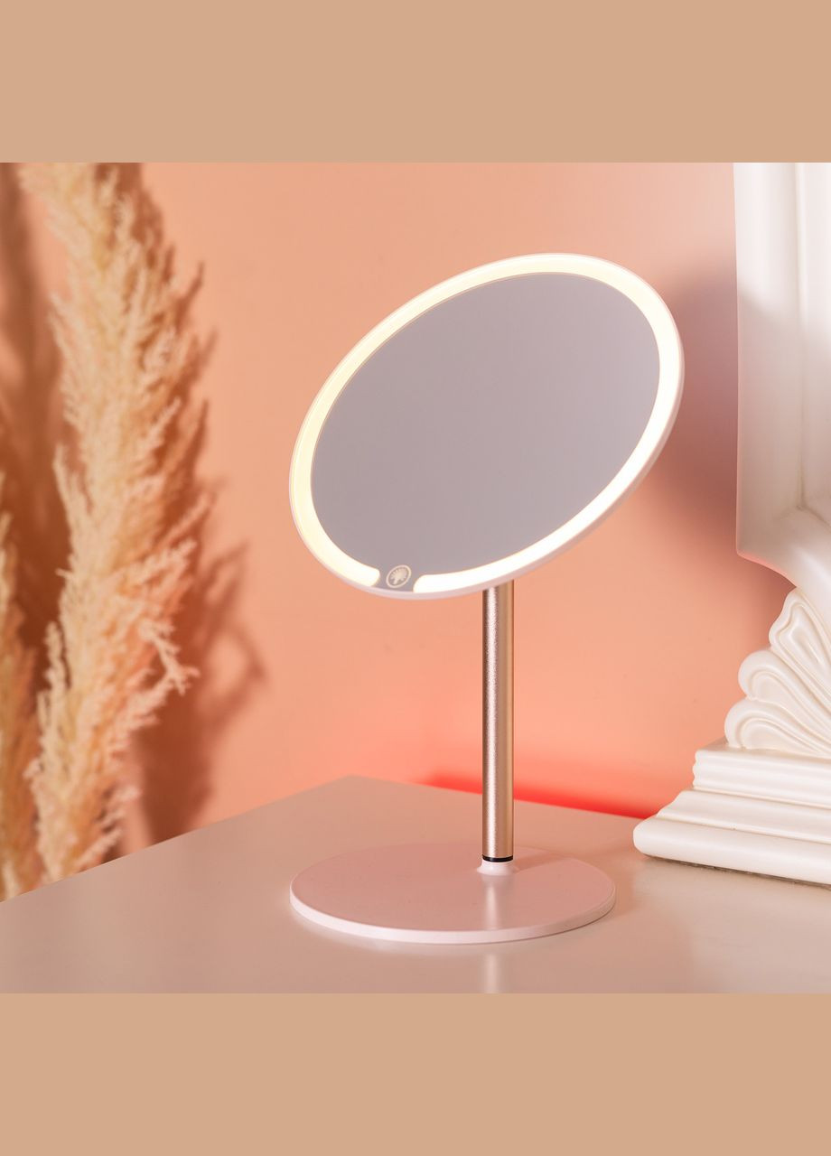 Дзеркало косметичне з підсвічуванням кругле настільне Ø21 см для макіяжу Рожеве HP-10-7AP Yiwu (370707801)