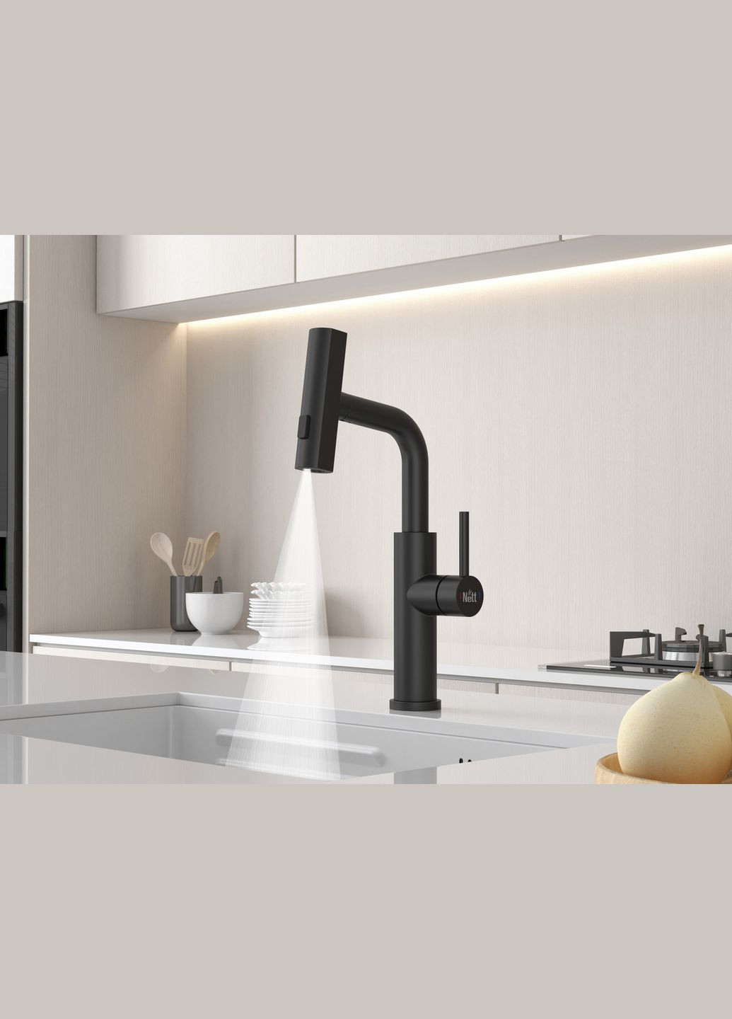 Змішувач на кухню водоспад з висувною лійкою чорний LB-35 Nett (336935092)