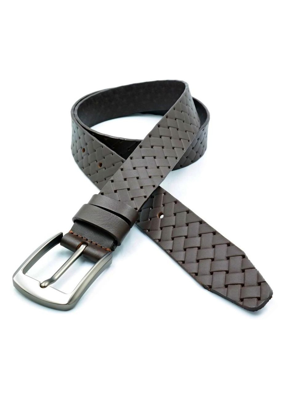 Кожаный мужской ремень 3,3х105-120 см Темно-коричневый Weatro (302519622)