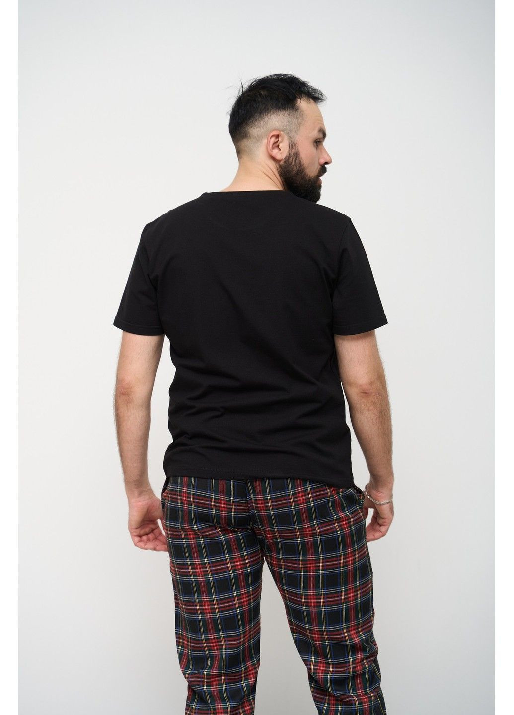 Пижама мужская футболка + штаны в клетку черные Handy Wear (293275178)