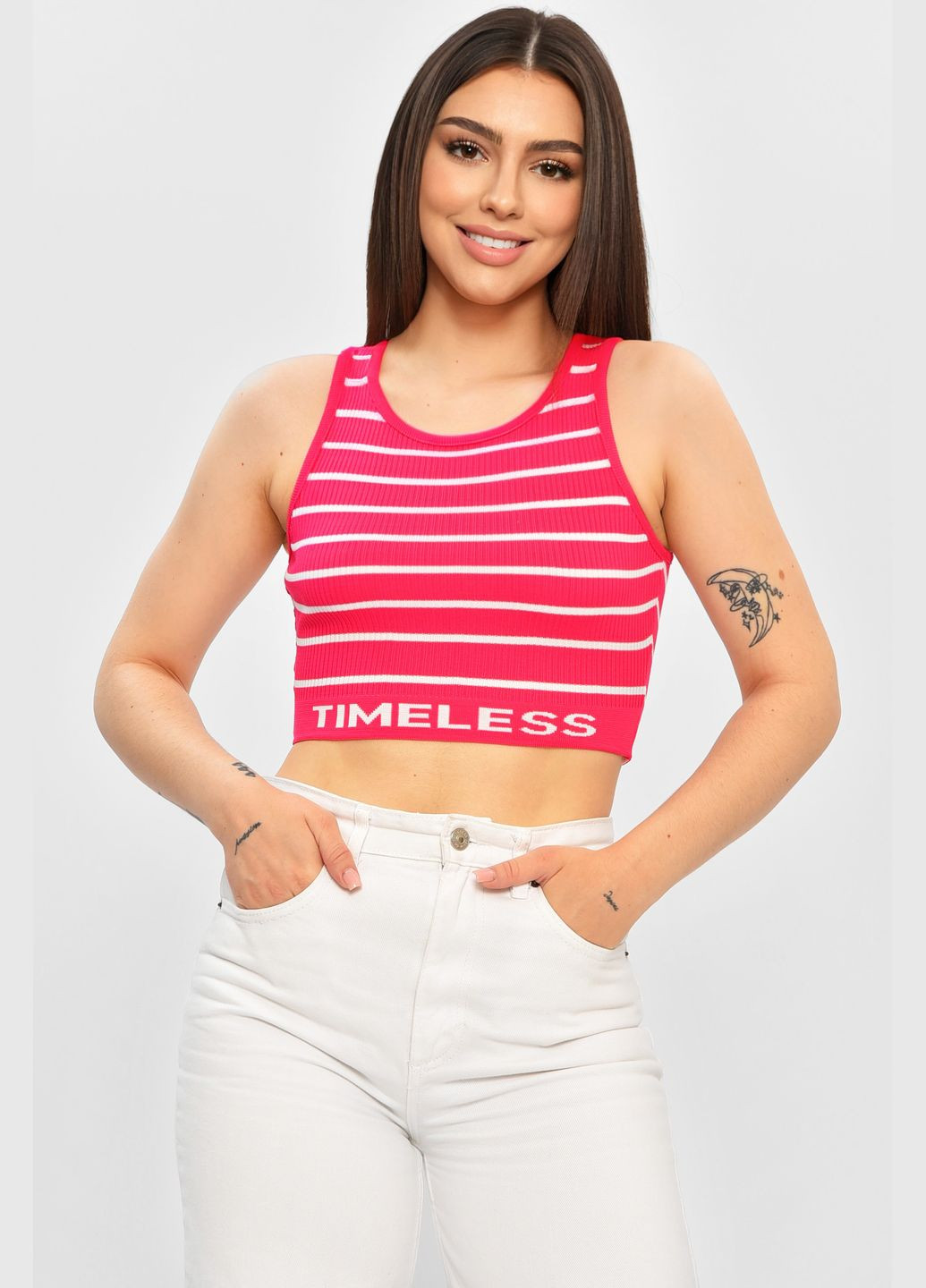 Топ-майка у рубчик жіноча рожевого кольору Let's Shop — 336336158