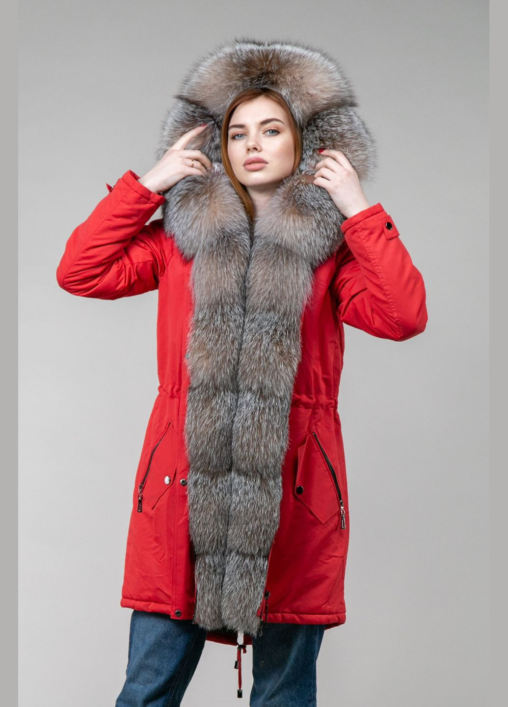 Парка женская красная с мехом блюфроста Chicly Furs (289060597)