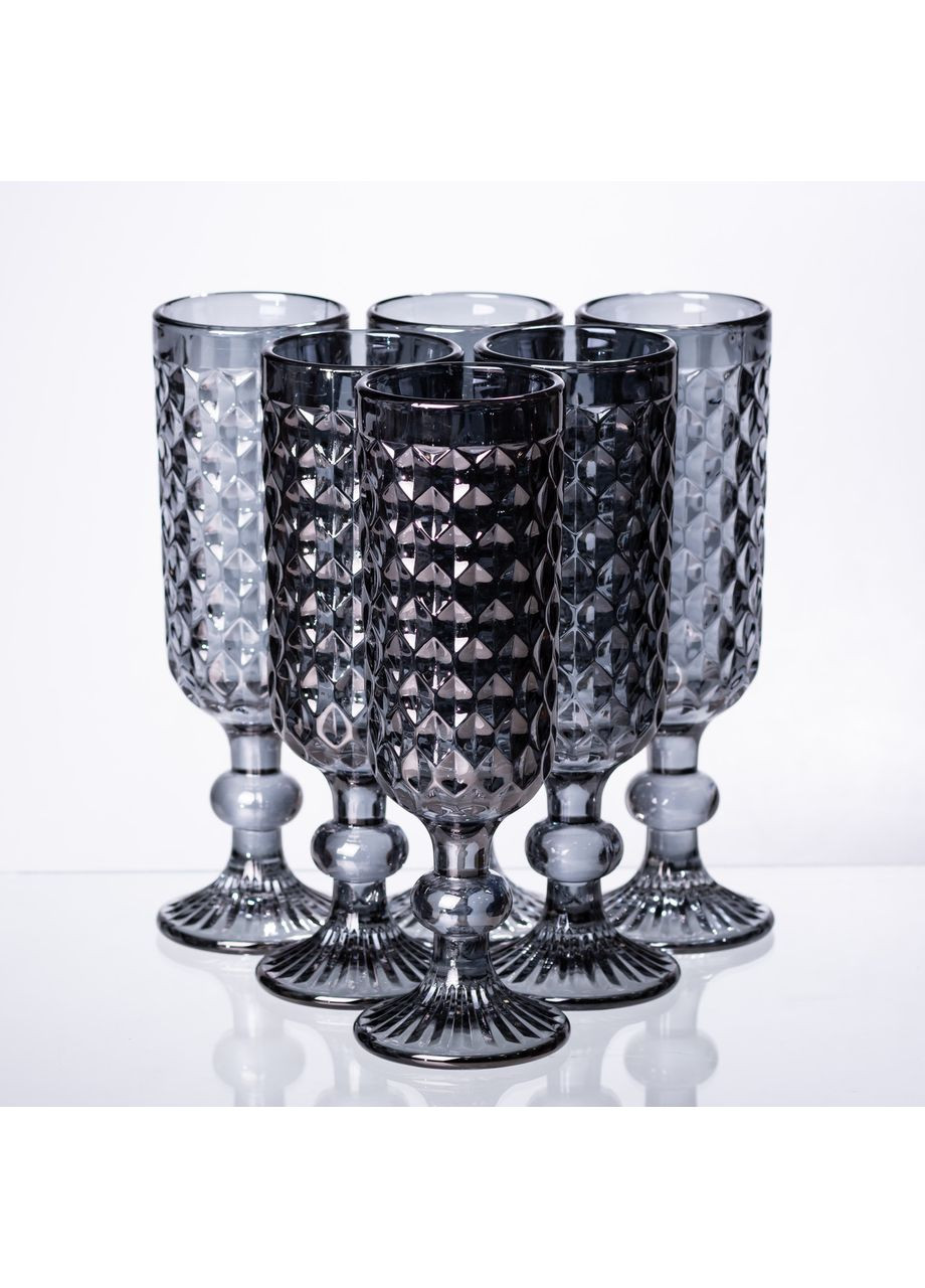 Набір келихів для шампанського 6 штук по 160 (мл) Сірий HP-19-115 Yiwu (370801617)