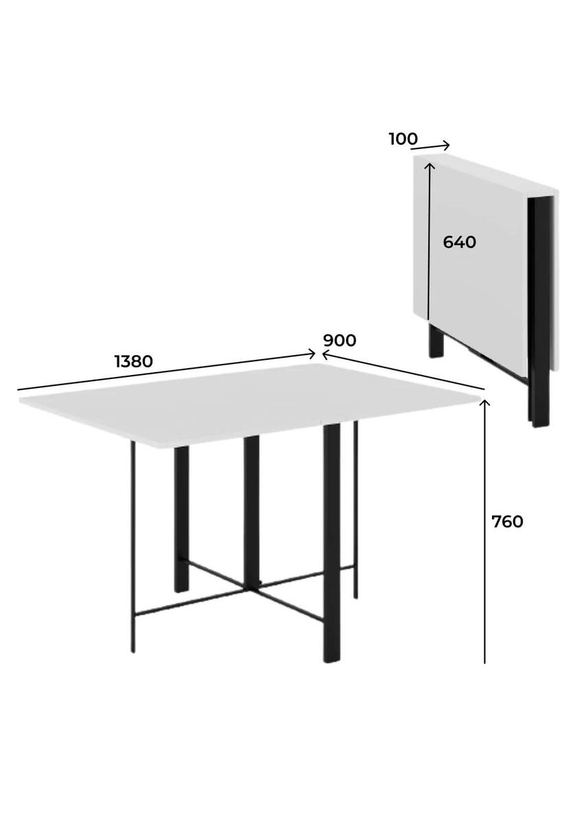 Стіл-трансформер Voody 1380x900x760 Горіх селект/Чорні ноги (TB26240000030) Art In Head (350613853)