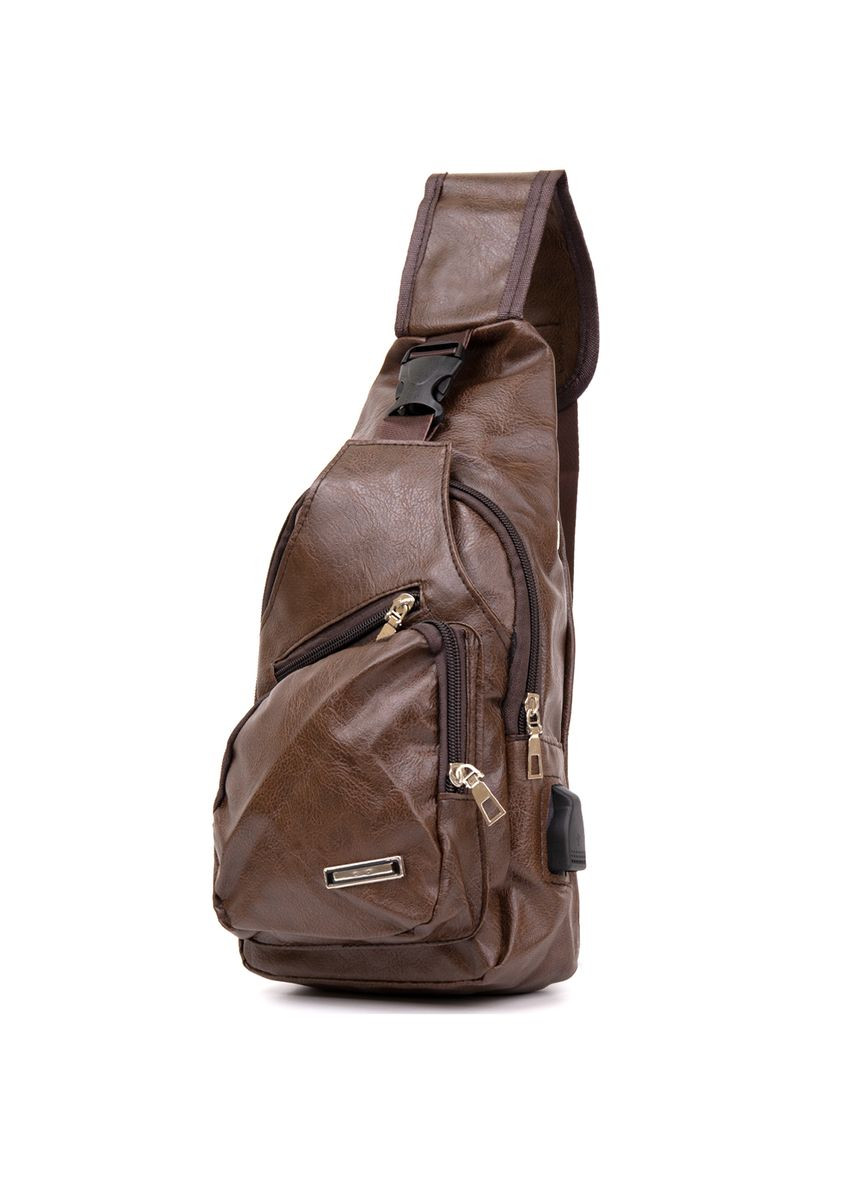 Сумка кросс боди с карманами и USB коричневая (sku_20569) No Brand (328922454)