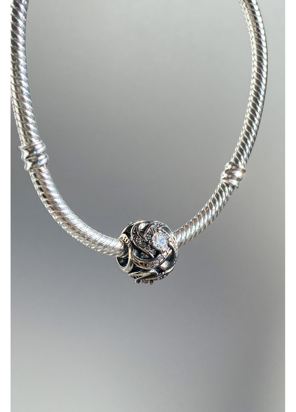 Шарм для браслета бусина переплети циркон серебро 925 CHICLY (367079034)