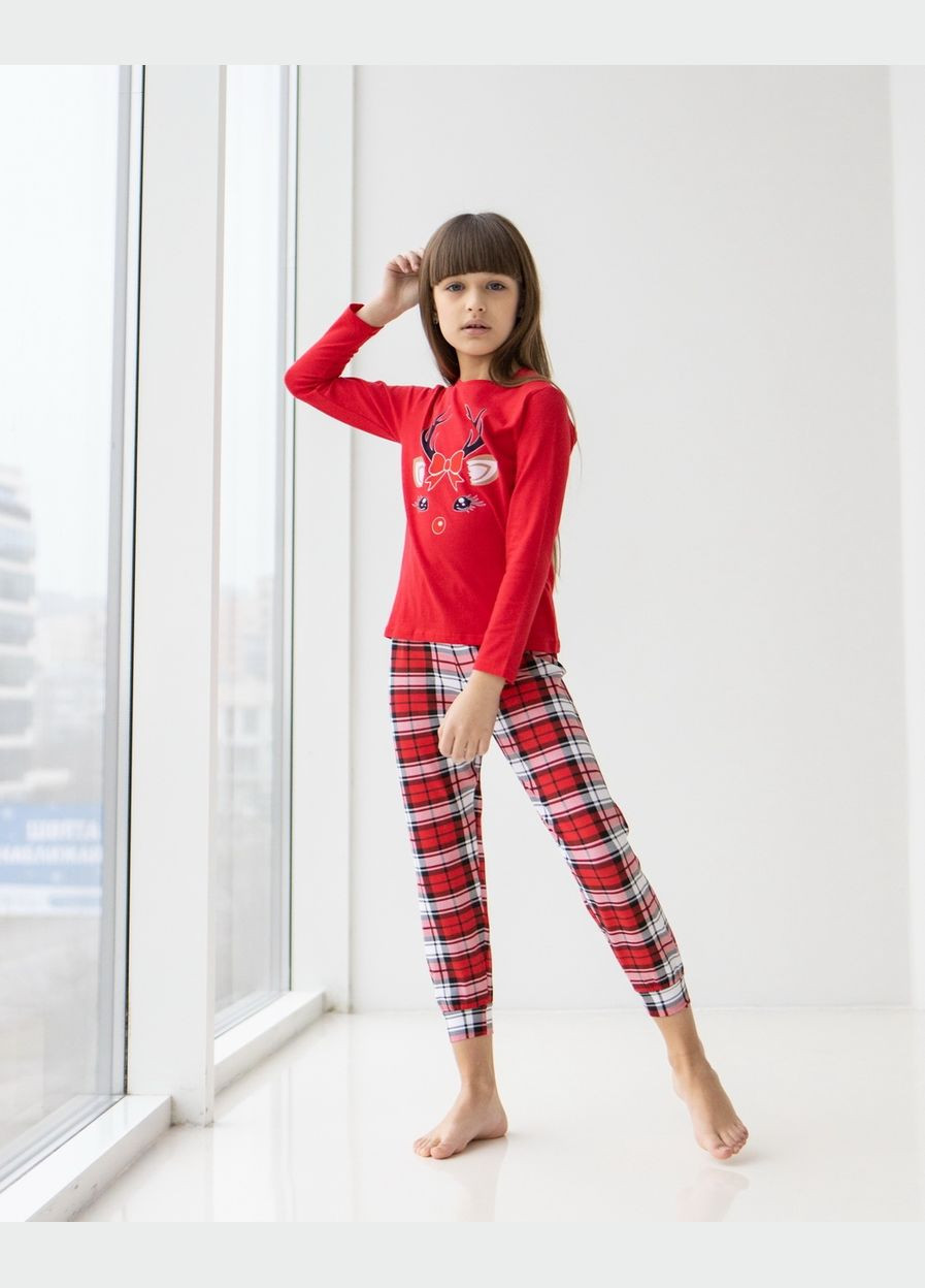 Красная красная пижама на девочку со штанами в клетку Nicoletta