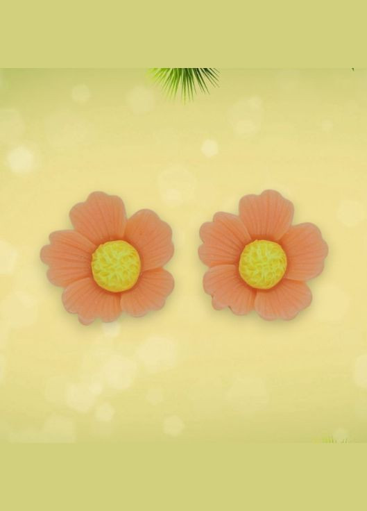 Серьги клипсы детские для ушей без пробивания цветок Мальва с оранжевыми лепестками и желтой тычинкой Liresmina Jewelry (314693030)
