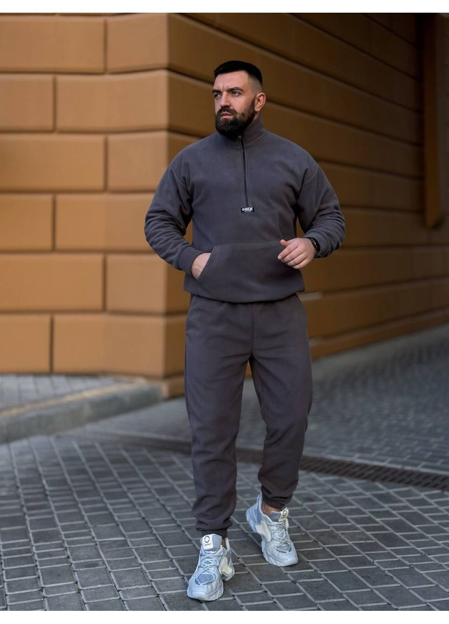 Графитовый демисезонный флисовый теплый костюм двухсторонний флис No Brand