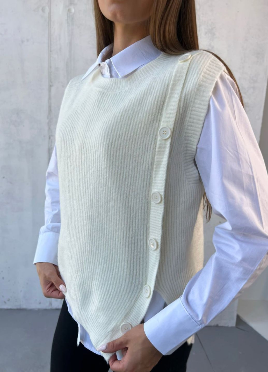 Молочный демисезонный комплект: жилет + рубашка Україна