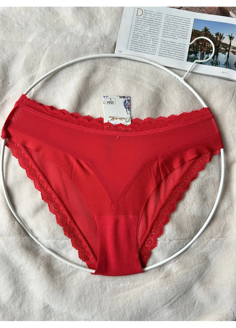 Женские полубезшовные трусики слип цвет красный No Brand (361147994)