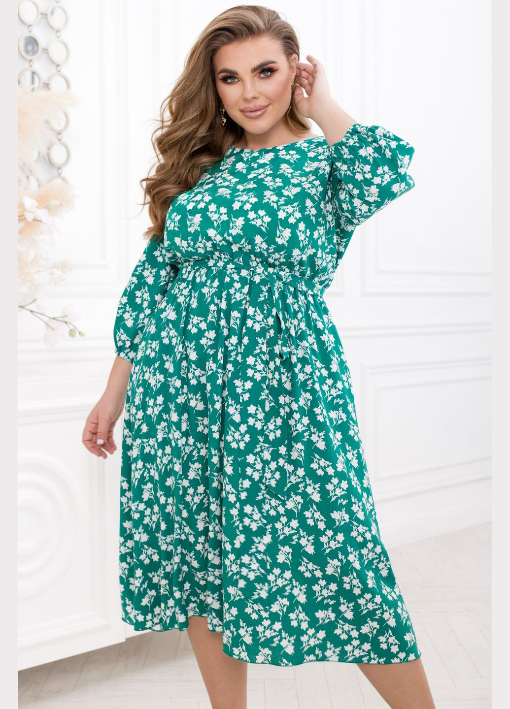 Зелена повсякденний ніжна сукня дзвін No Brand з квітковим принтом