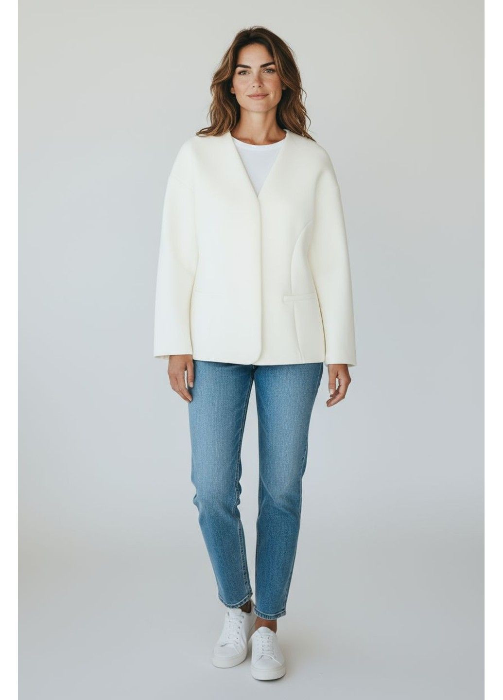 Белый женский женский приталенный пиджак с неопреновым эффектом (58587) xs белый H&M - демисезонный