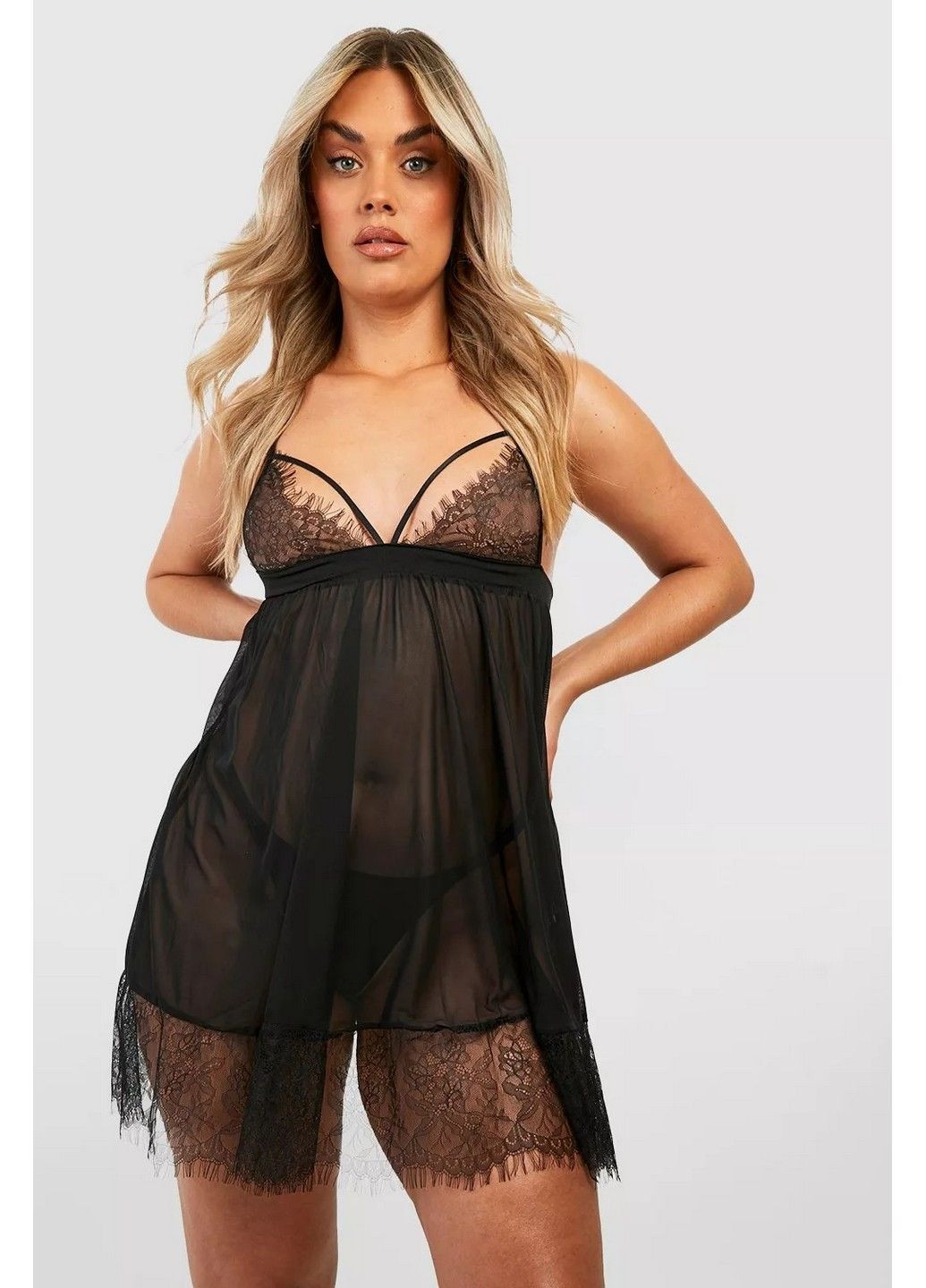 Черный демисезонный комплект (пеньюар, стринги) Boohoo