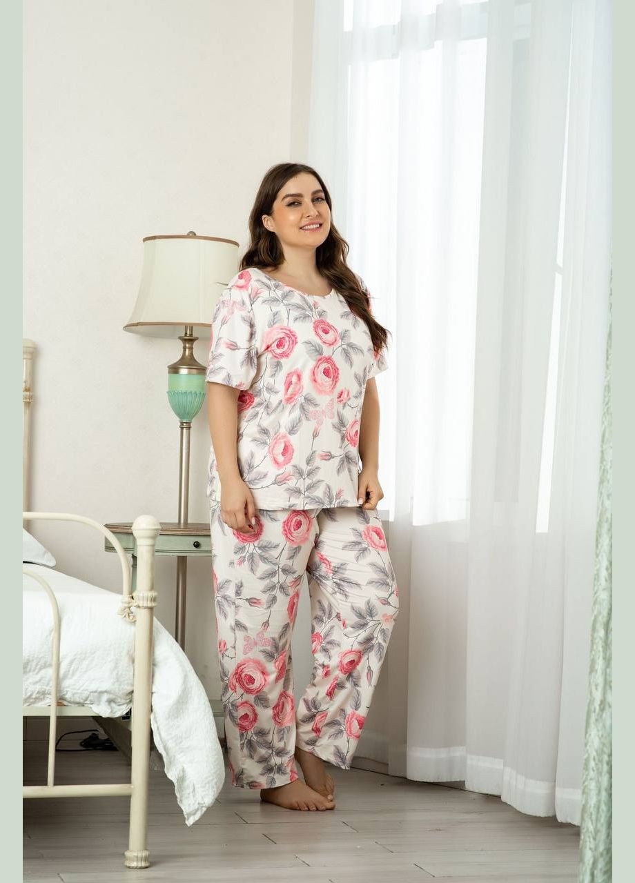 Молочная всесезон пижама женская футболка + брюки No Brand