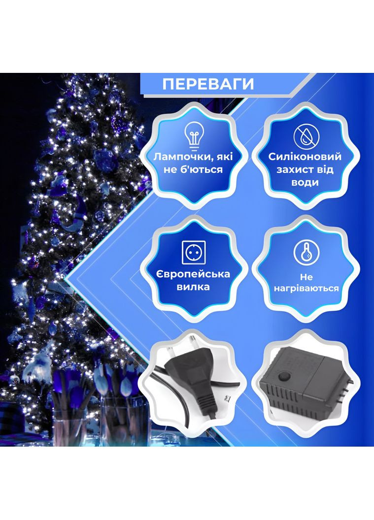 Гірлянда Роса Крапля 50 метрів 500 LED лампочок світлодіодна гірлянда в котушці мідний дріт 50 м 8 функцій + пульт Синій Garlando (366964342)