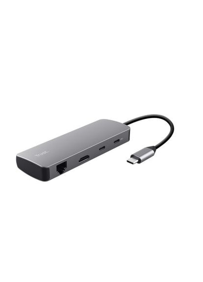 Адаптер Dalyx 8in1 USB-C > 1xUSB-A 3.2/USB-A 2.0/2xUSB-C/HDMI/Ehernet/SD/microSD, Алюминий, 0.15м, Серый Trust (360400630)