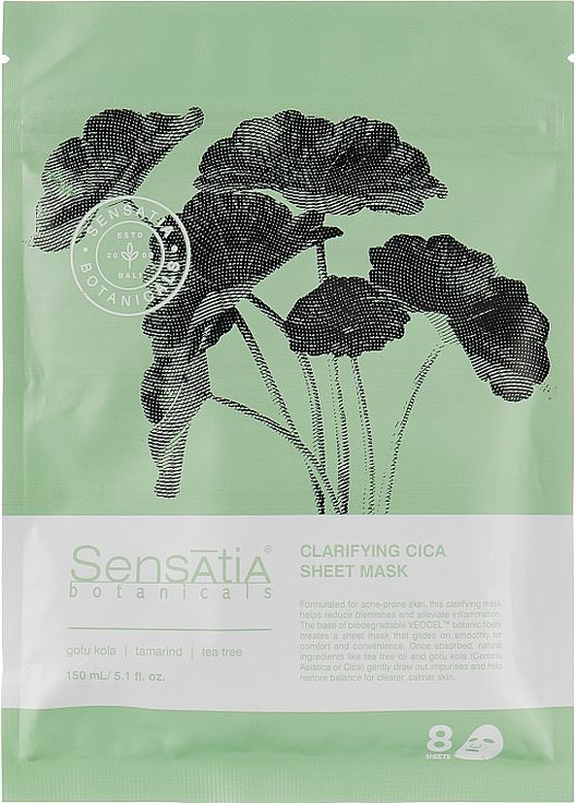 Тканинна маска для обличчя "Очищувальна центела" Clarifying Cica Sheet Mask 8шт (1056224-53530) Sensatia Botanicals (368902987)