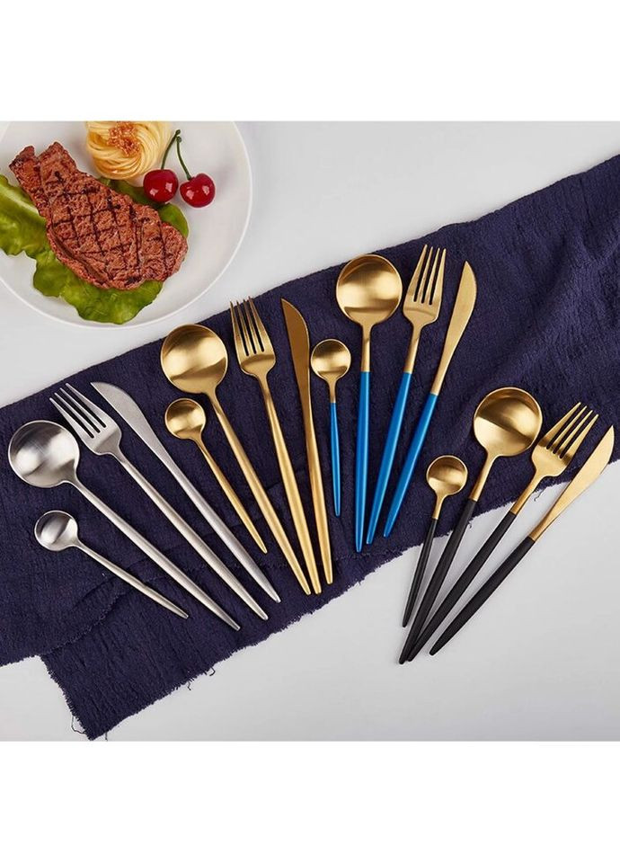 Набір столових приладів 14433 24 предмета синій із золотистим No Brand (335717029)