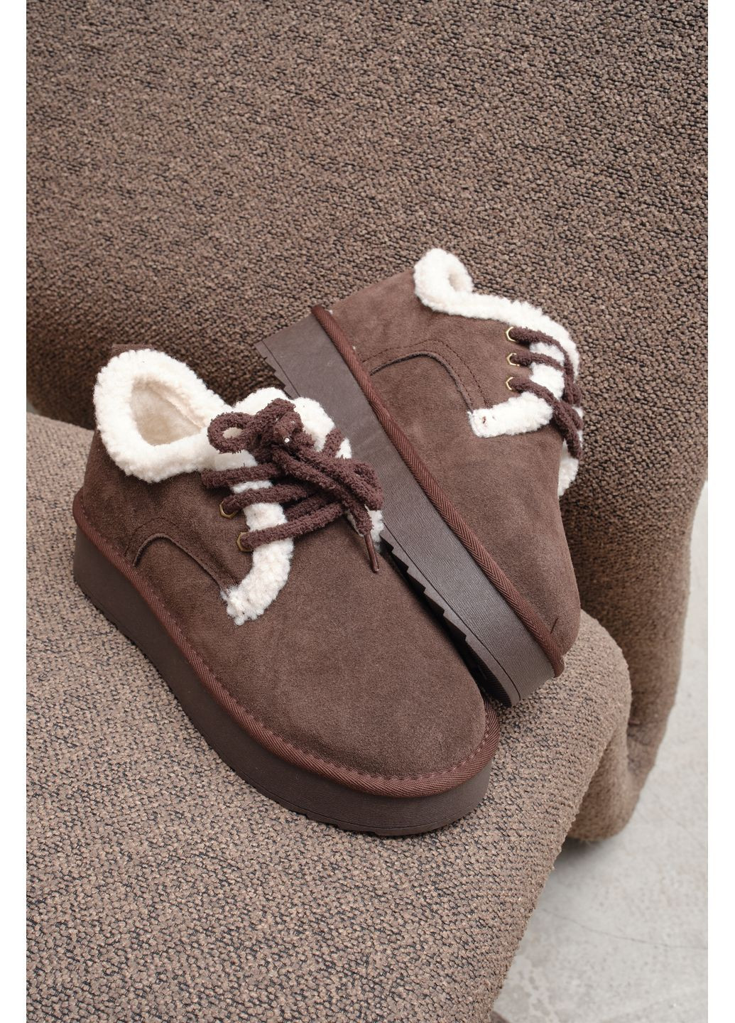 Stilli Женские зимние туфли из натуральной тёмно-шоколадной замши с белой меховой опушкой, удобная тёплая обувь для зимы темно-коричневый з натуральная замша, украина — зима (363135160)