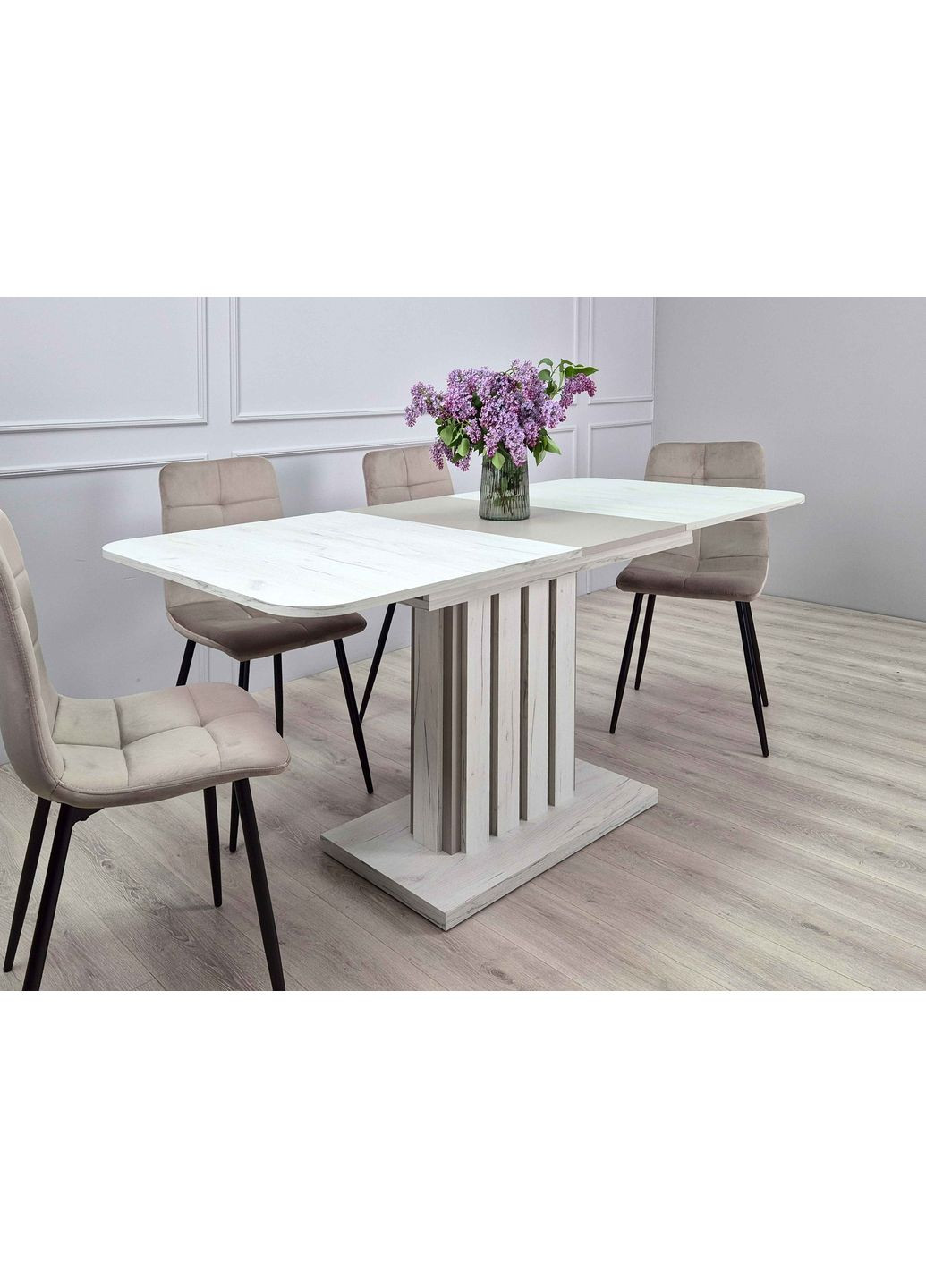 Стіл обідній розкладний LAMAR D/G 80x140(180) Дуб крафт білий / Глиняний сірий Intarsio (372178882)